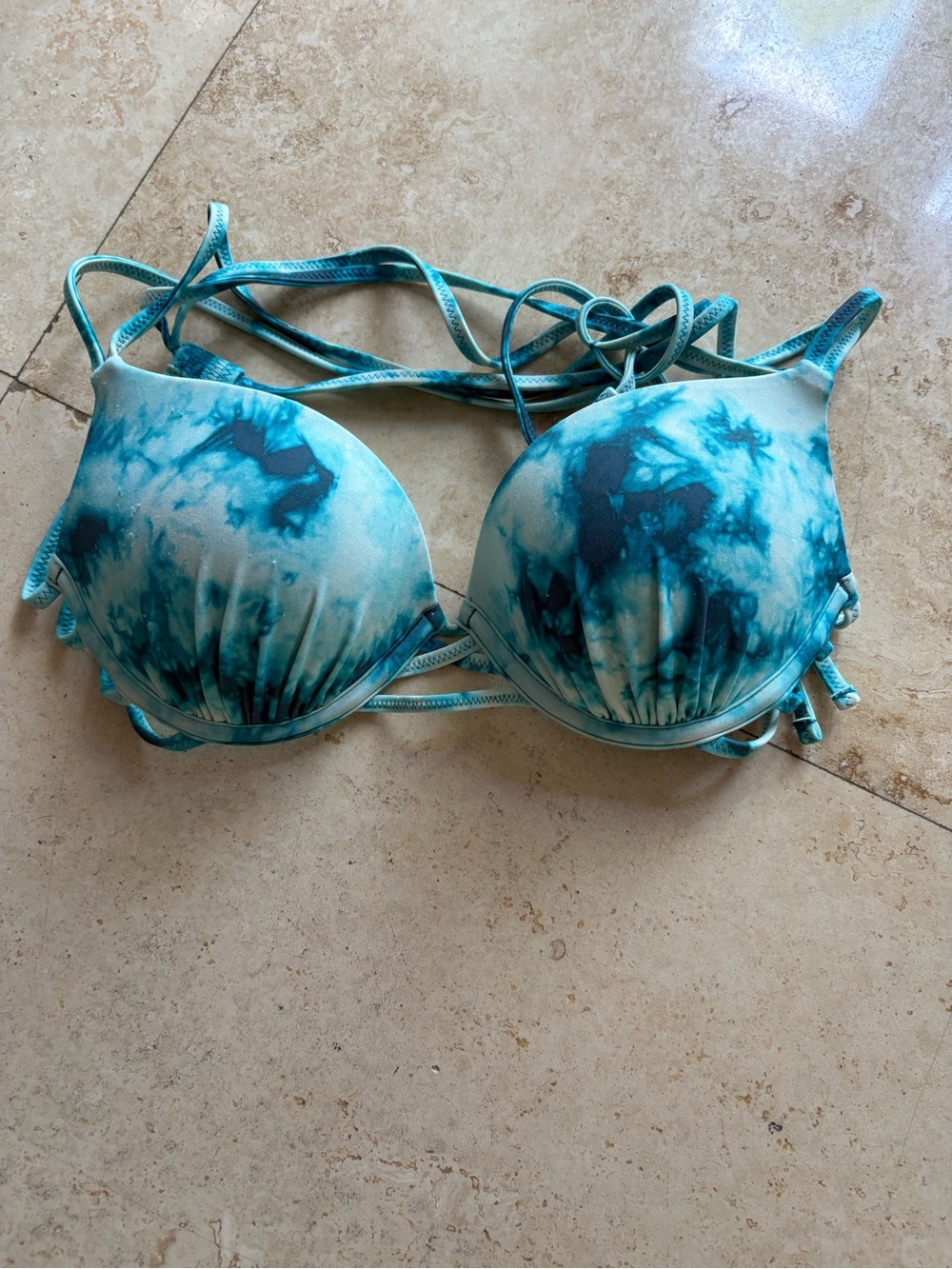 Shade & Shore Teal Tie-Dye Push-Up Bikini Top